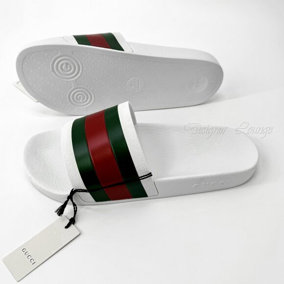 NEW GUCCI Men's WEB Pursuit Pool / Beach White Rubber Slides G 9 / US 9.5 - Picture 13 of 14